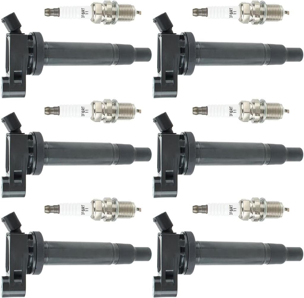 UF267 Ignition Coils & Spark Plugs 90919-01210 Replacement Part Compatible with Toyota Highlander Avalon Camry Solara 2000-2008, Fit Lexus ES300 ES330 RX300 RX330 RX400h 1999-2008 (6 Pack)