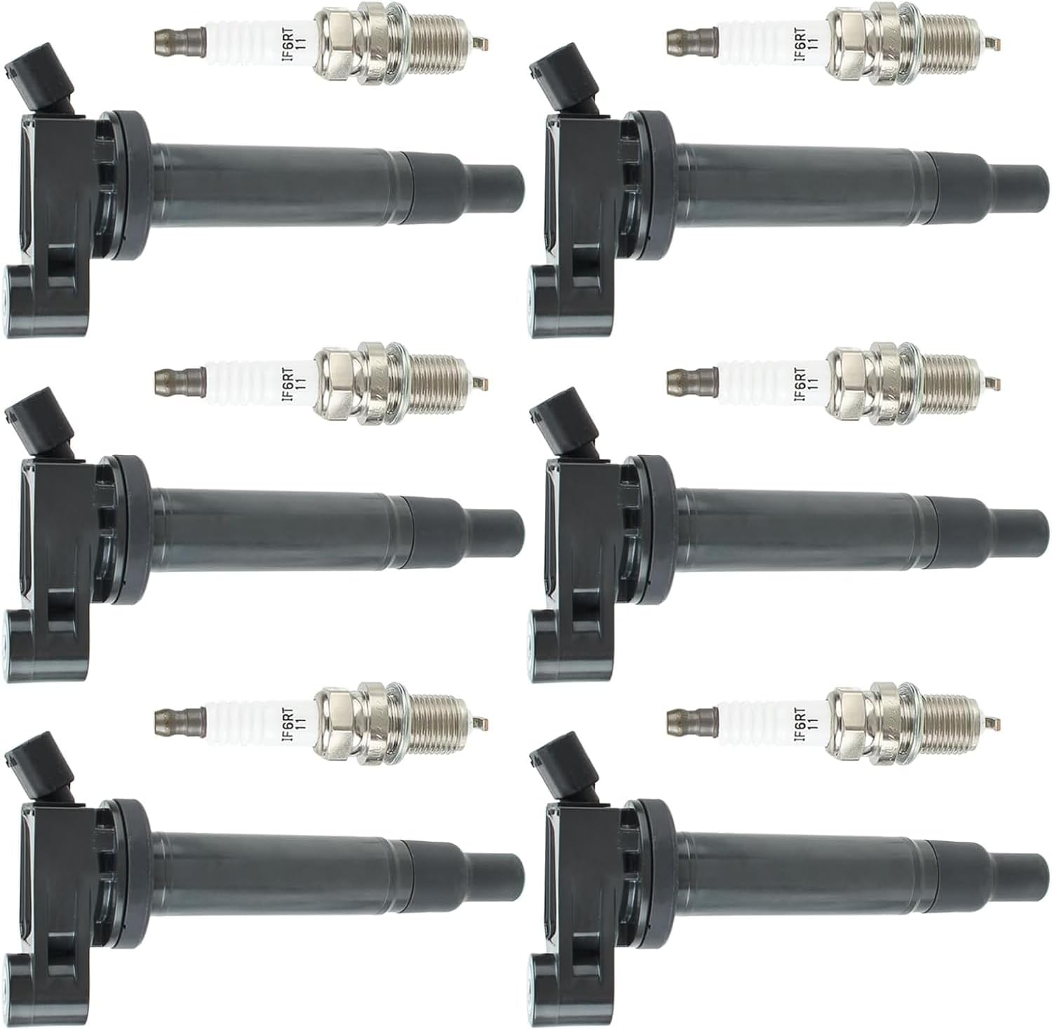 UF267 Ignition Coils & Spark Plugs 90919-01210 Replacement Part Compatible with Toyota Highlander Avalon Camry Solara 2000-2008, Fit Lexus ES300 ES330 RX300 RX330 RX400h 1999-2008 (6 Pack)