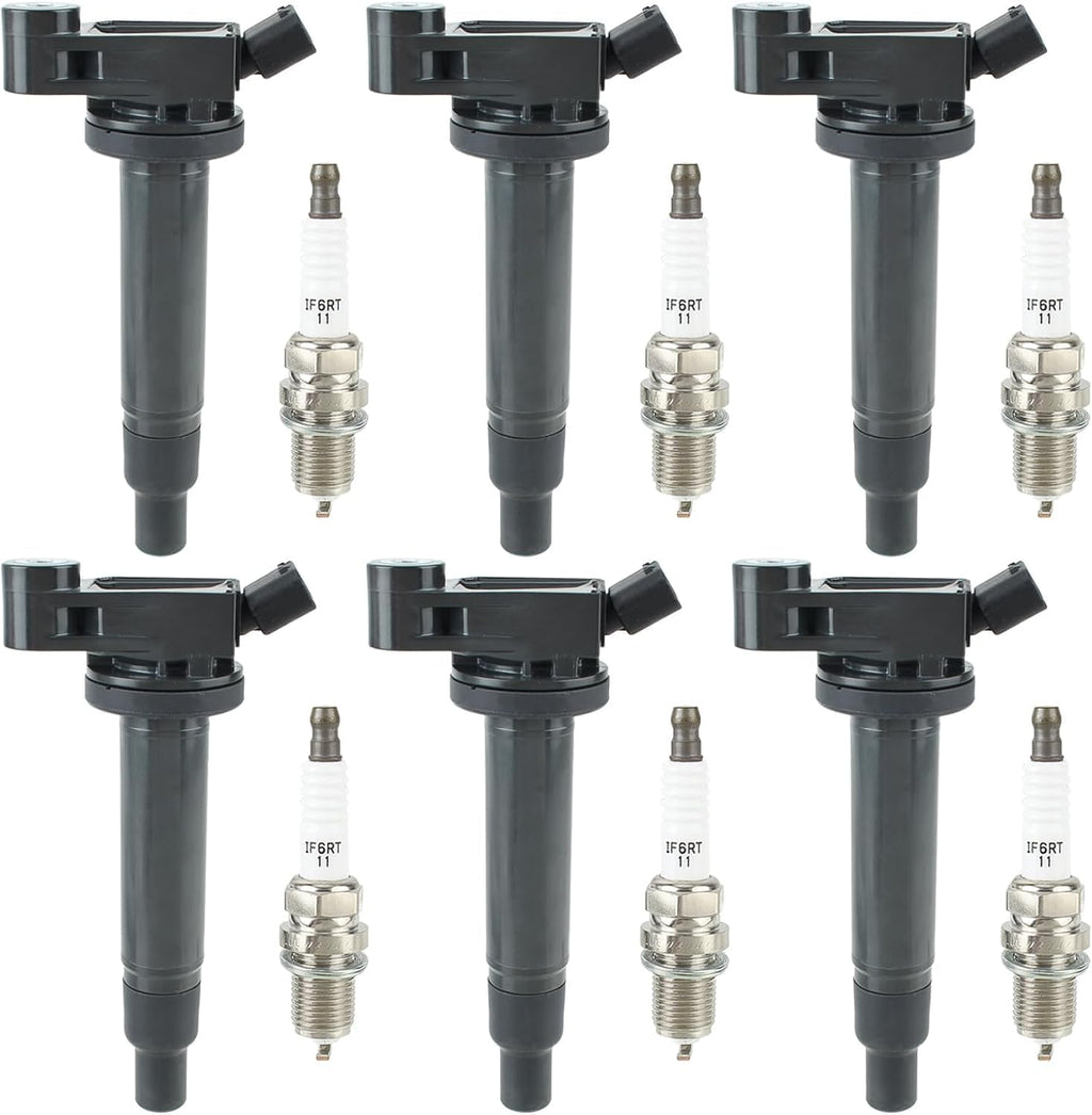 UF267 Ignition Coils & Spark Plugs 90919-01210 Replacement Part Compatible with Toyota Highlander Avalon Camry Solara 2000-2008, Fit Lexus ES300 ES330 RX300 RX330 RX400h 1999-2008 (6 Pack)