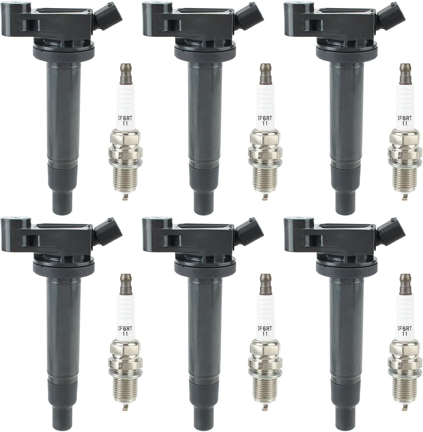 UF267 Ignition Coils & Spark Plugs 90919-01210 Replacement Part Compatible with Toyota Highlander Avalon Camry Solara 2000-2008, Fit Lexus ES300 ES330 RX300 RX330 RX400h 1999-2008 (6 Pack)