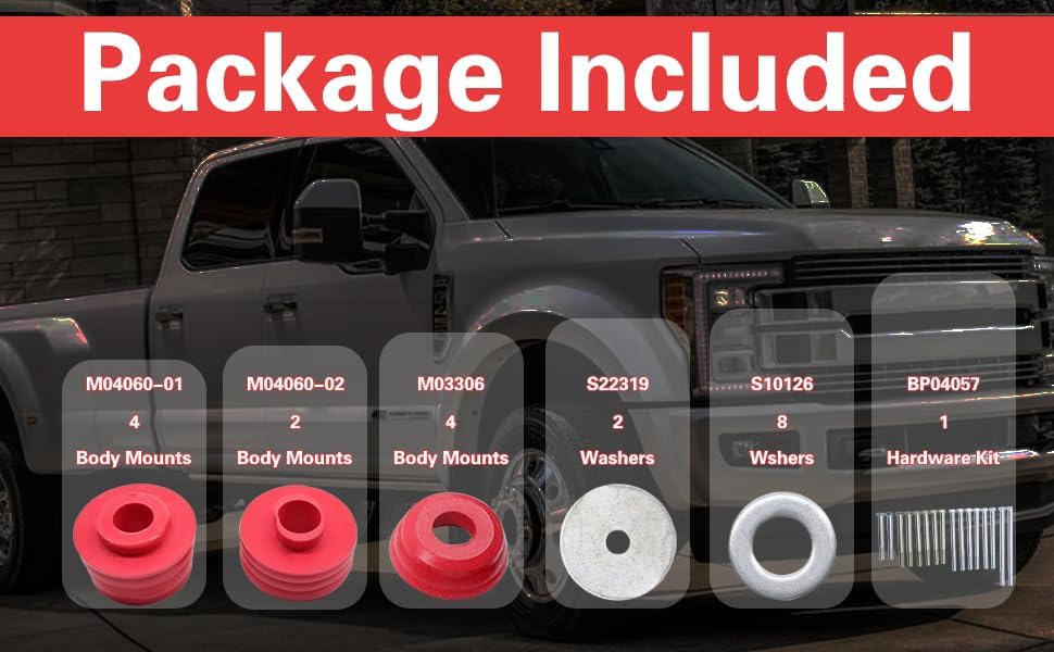 KF04058BK Body Cab Mount Bushing Kit Replacement Compatible with Ford F-250 Fit F-350 Fit F-350 Fit Super Duty 1999-2007 (Red)