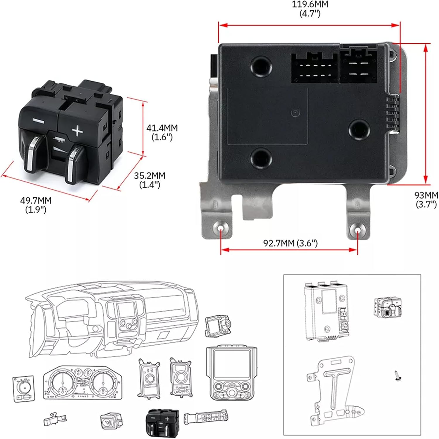82215040AB Integrated Trailer Brake Control Module Kit with Switch Compatible with Ram 1500 2500 3500 4500 5500 2016-2018, Ram 1500 Classic 2019
