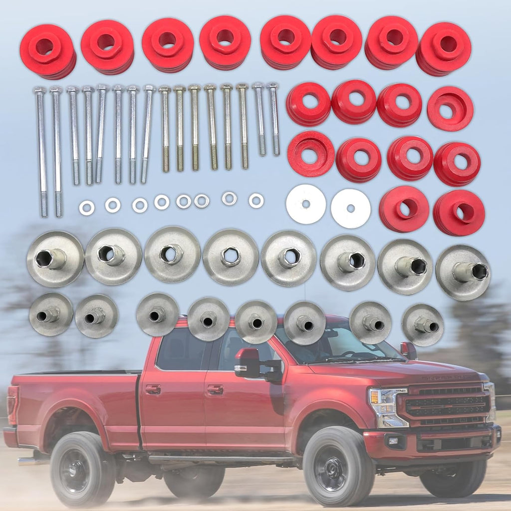 KF04058BK Body Cab Mount Bushing Kit Replacement Compatible with Ford F-250 Fit F-350 Fit F-350 Fit Super Duty 1999-2007 (Red)
