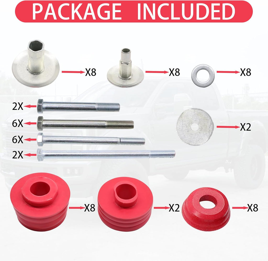 KF04058BK Body Cab Mount Bushing Kit Replacement Compatible with Ford F-250 Fit F-350 Fit F-350 Fit Super Duty 1999-2007 (Red)