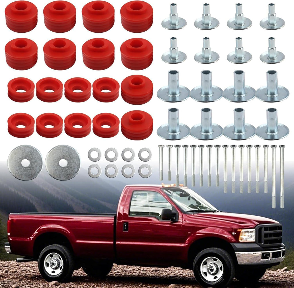 KF04058BK Body Cab Mount Bushing Kit Replacement Compatible with Ford F-250 Fit F-350 Fit F-350 Fit Super Duty 1999-2007 (Red)