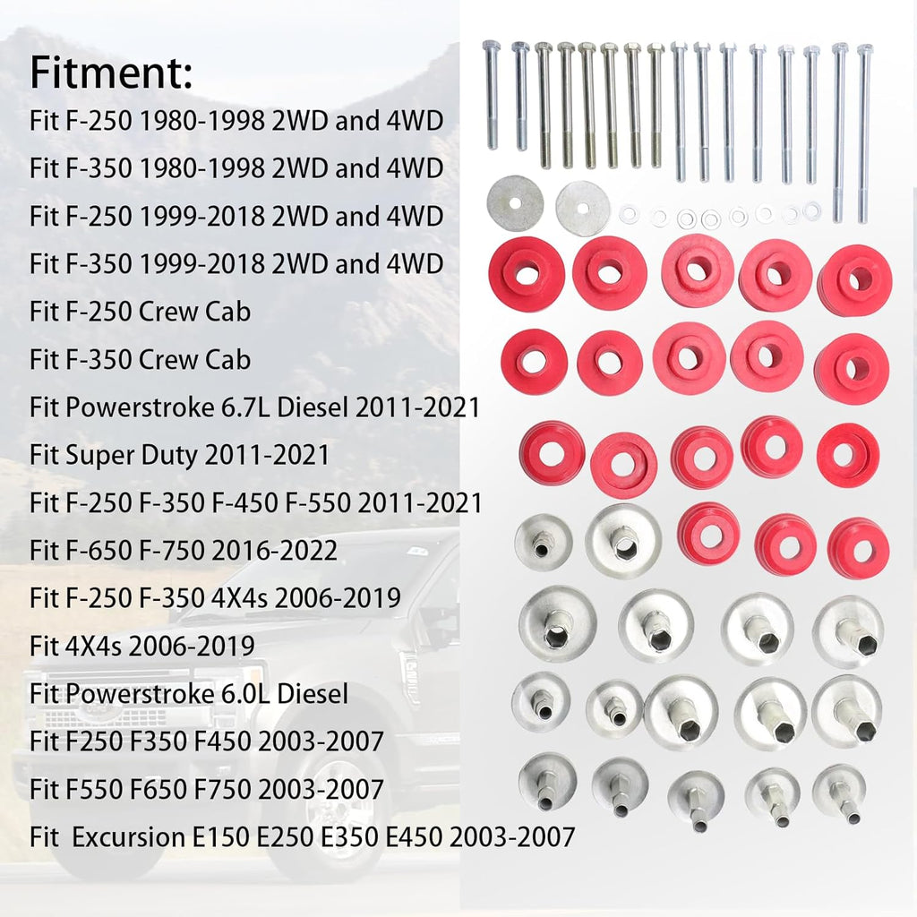 KF04058BK Body Cab Mount Bushing Kit Replacement Compatible with Ford F-250 Fit F-350 Fit F-350 Fit Super Duty 1999-2007 (Red)